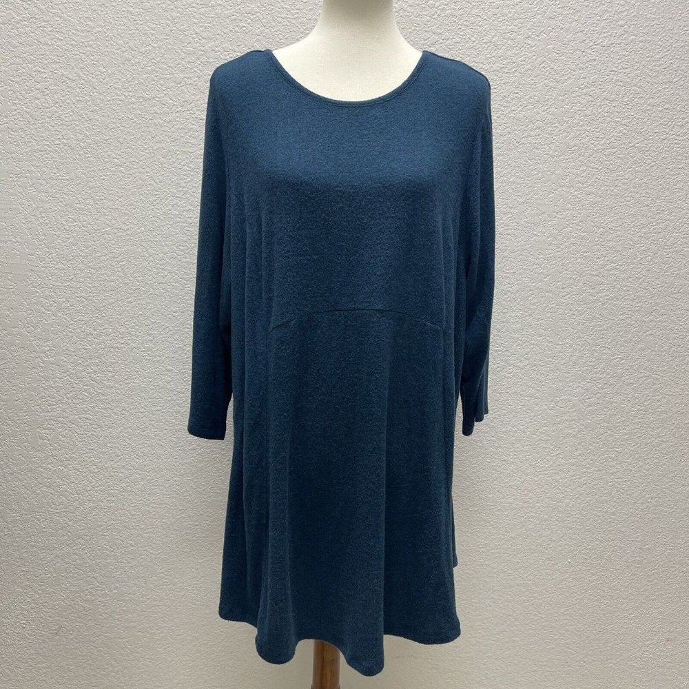 Bobeau Womens Plus 2X Tunic Sweater Scoop Neck 3/4 Sleeves Tapered Seams Teal